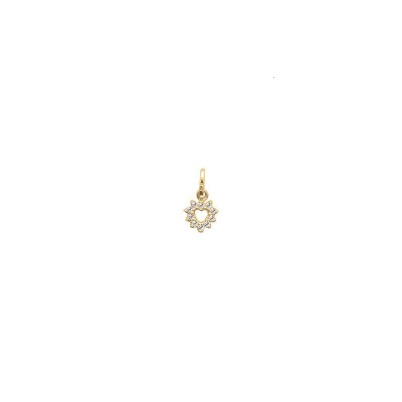 Dije de oro amarillo italiano modelo corazón calado con circones estilo roseta
