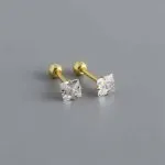 Aros a rosca de plata con enchapado en oro con circón cuadrado engarzado