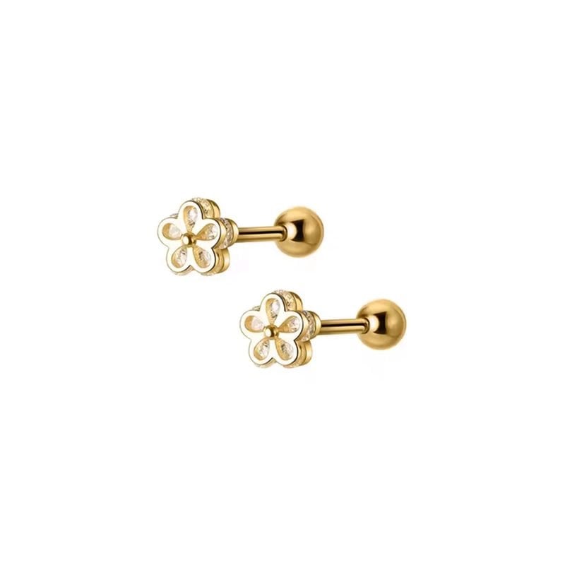 Aros a rosca de plata con enchapado en oro diseño flor con centro de circones