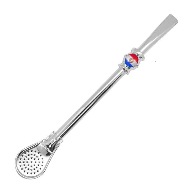 Bombilla de alpaca con diseño de bandera paraguaya