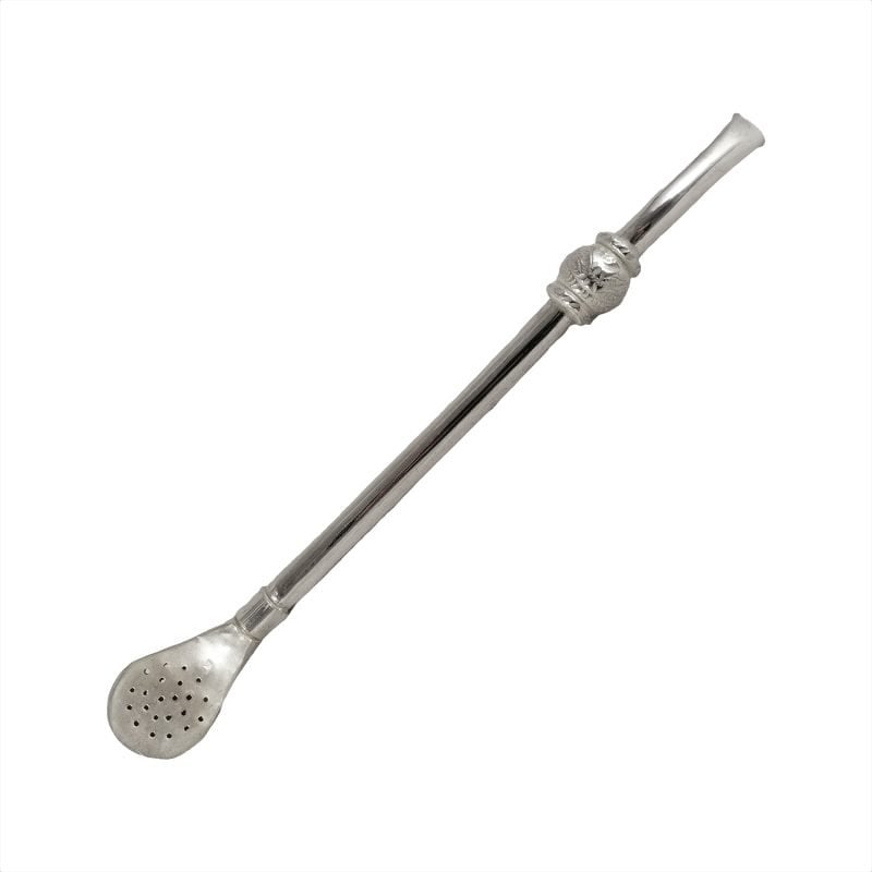 Bombilla para mate de plata con bolita