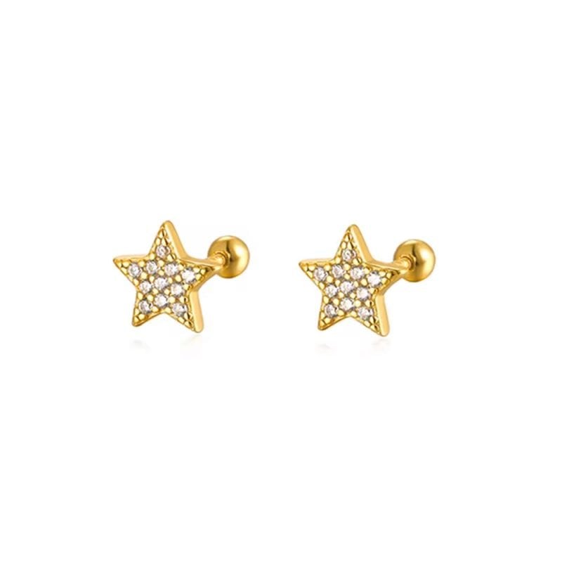 Aros a rosca de plata con enchapado en oro diseño y diseño de estrella con circones
