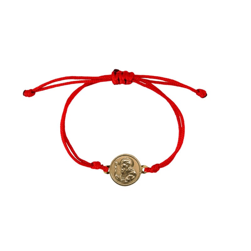 Pulsera de hilo rojo con medallita religiosa en oro amarillo nacional