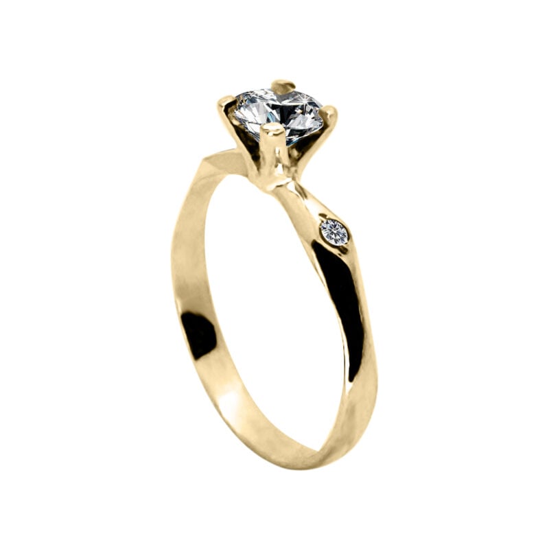 Solitario de oro amarillo italiano con detalles biselados y circones