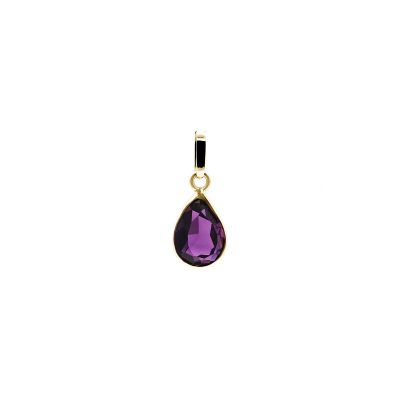 Dije de oro amarillo nacional con circón lila en forma de gota