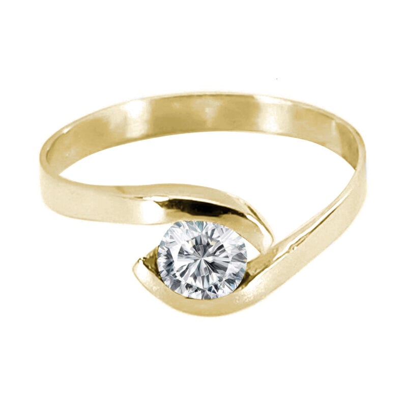 Solitario de oro amarillo con diseño cruzado y piedra central