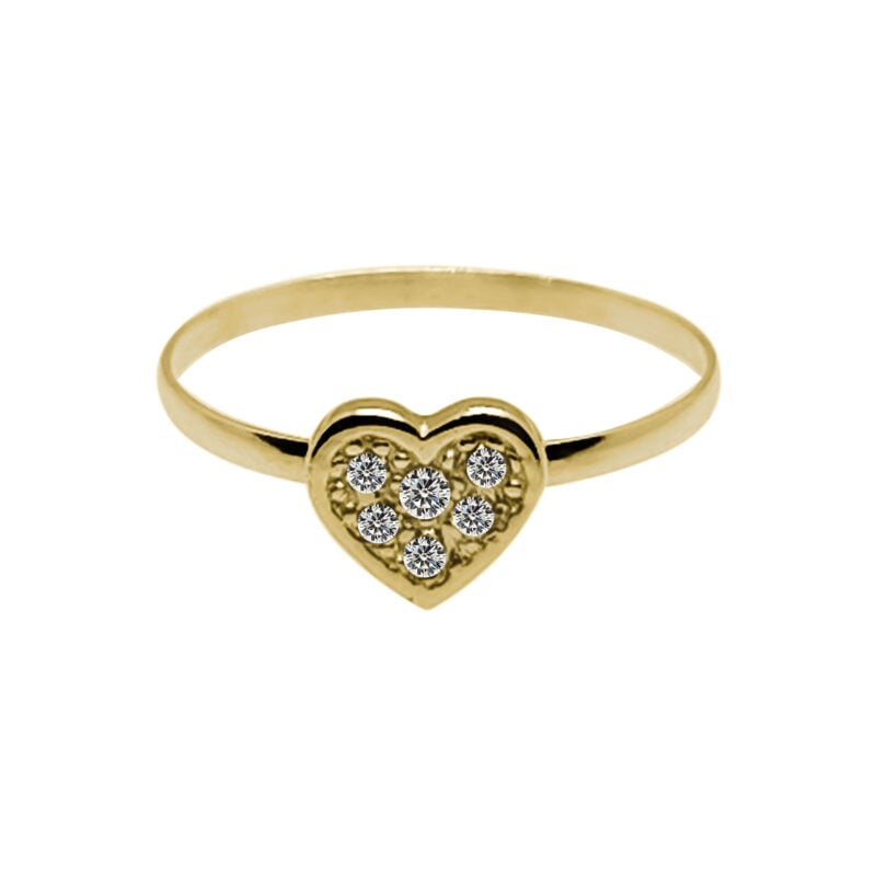 Anillo de oro amarillo italiano con diseño de corazón y circones