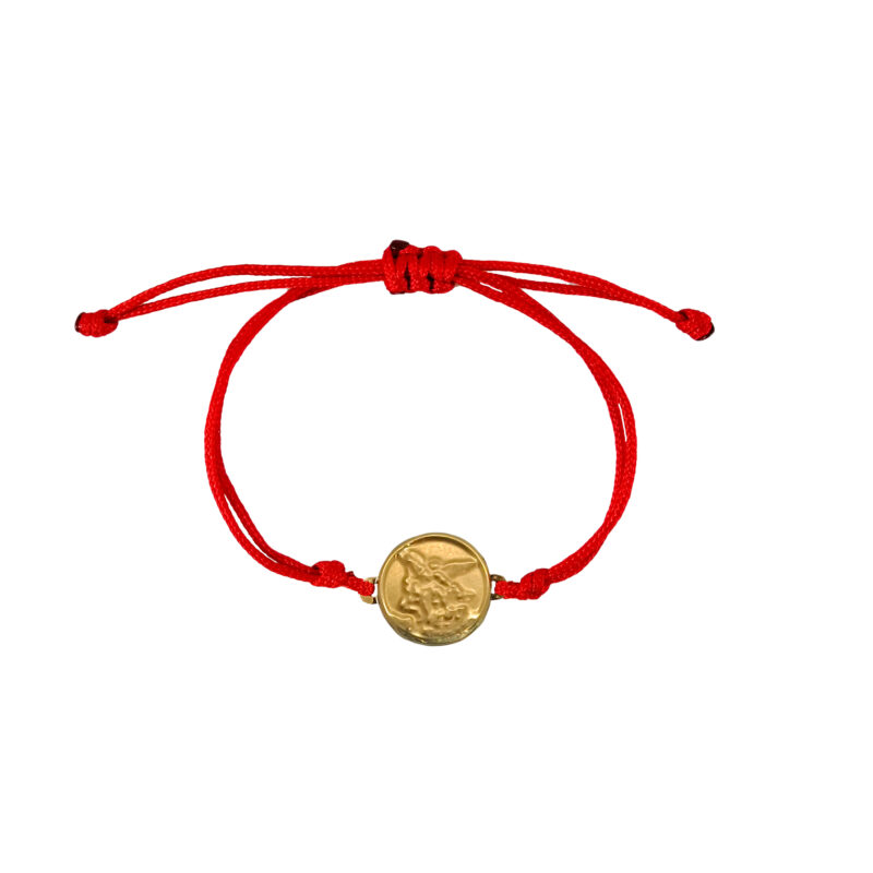 Pulsera de hilo rojo con medallita religiosa en oro amarillo nacional