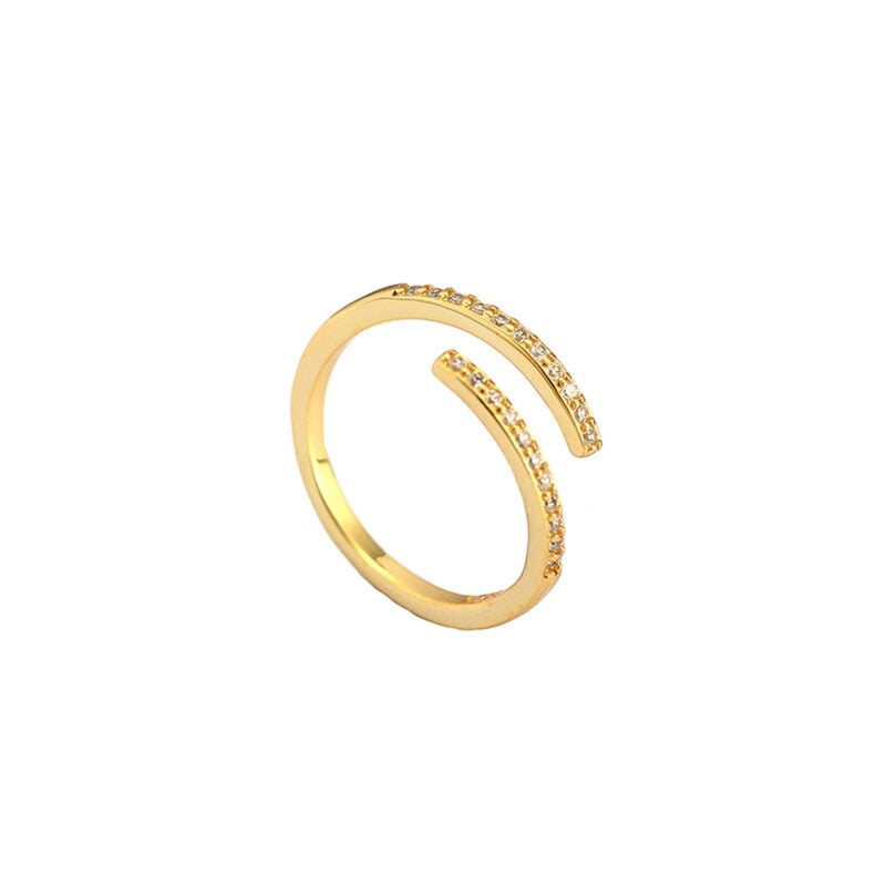 Anillo ajustable de plata italiana con enchapado en oro y circones cruzados
