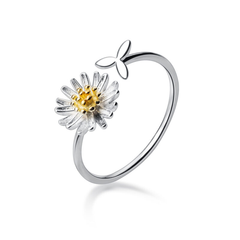 Anillo ajustable de plata italiana con enchapado en oro y diseño de margarita cruzado