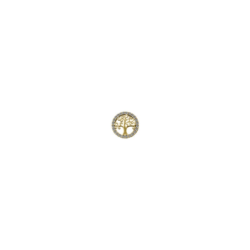 Medalla de oro amarillo italiano con diseño de árbol de la vida y circones