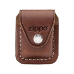 Funda de cuero marrón con clip para encendedor Zippo