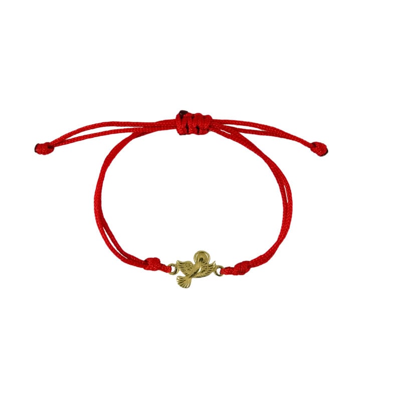 Pulsera de hilo rojo con figura religiosa en oro nacional