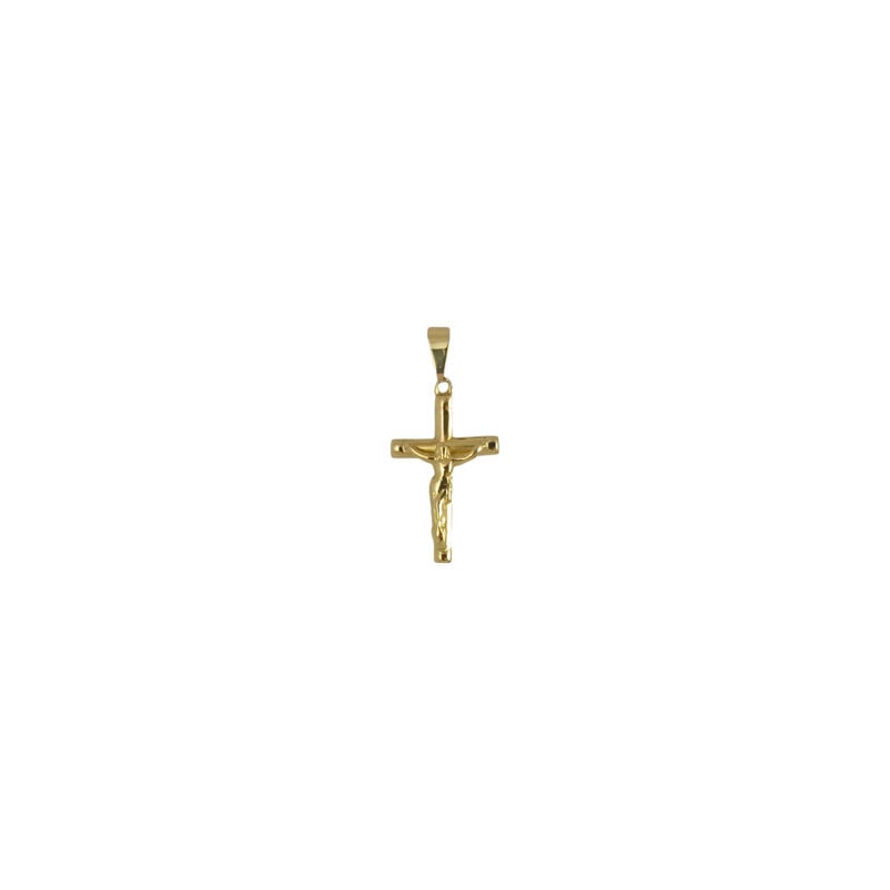 Dije de oro amarillo italiano en forma de cruz con figura central