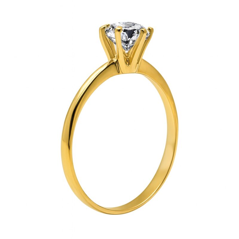 Solitario de oro amarillo modelo italiano con circón blanco