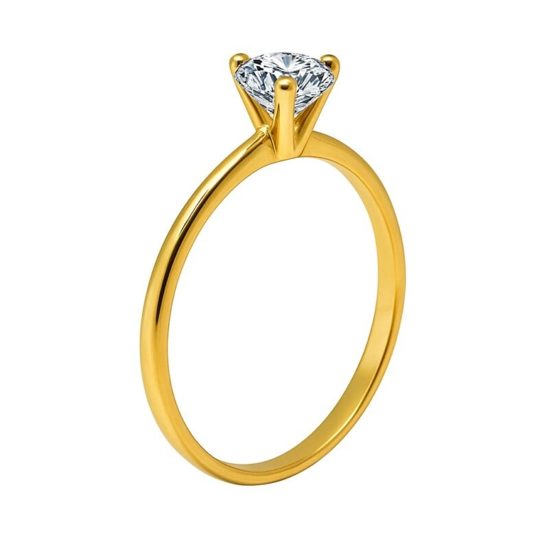 Solitario de oro amarillo estilo italiano simple con piedra circón central