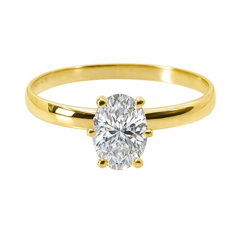 Solitario de oro amarillo 18K media caña con circón ovalado engarzado