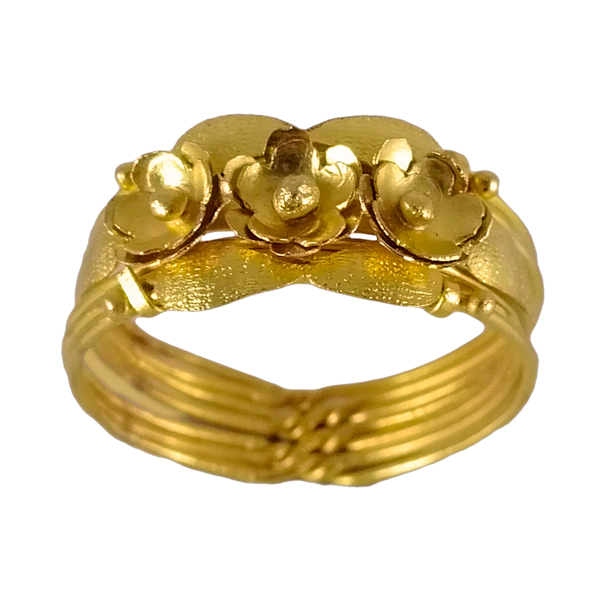 Anillo de oro amarillo filigrana modelo siete ramales con flores