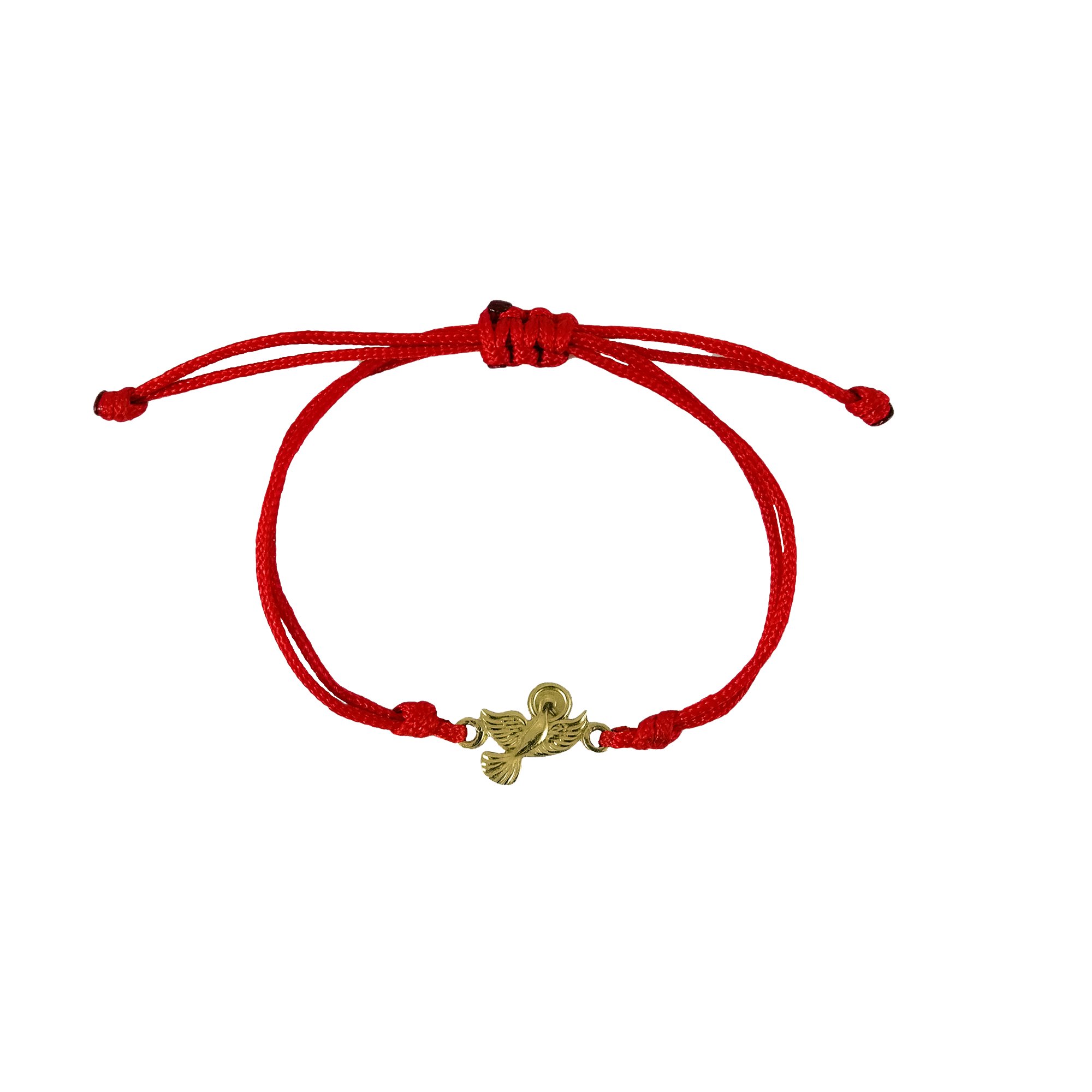 Pulsera de hilo rojo con figura religiosa en oro nacional