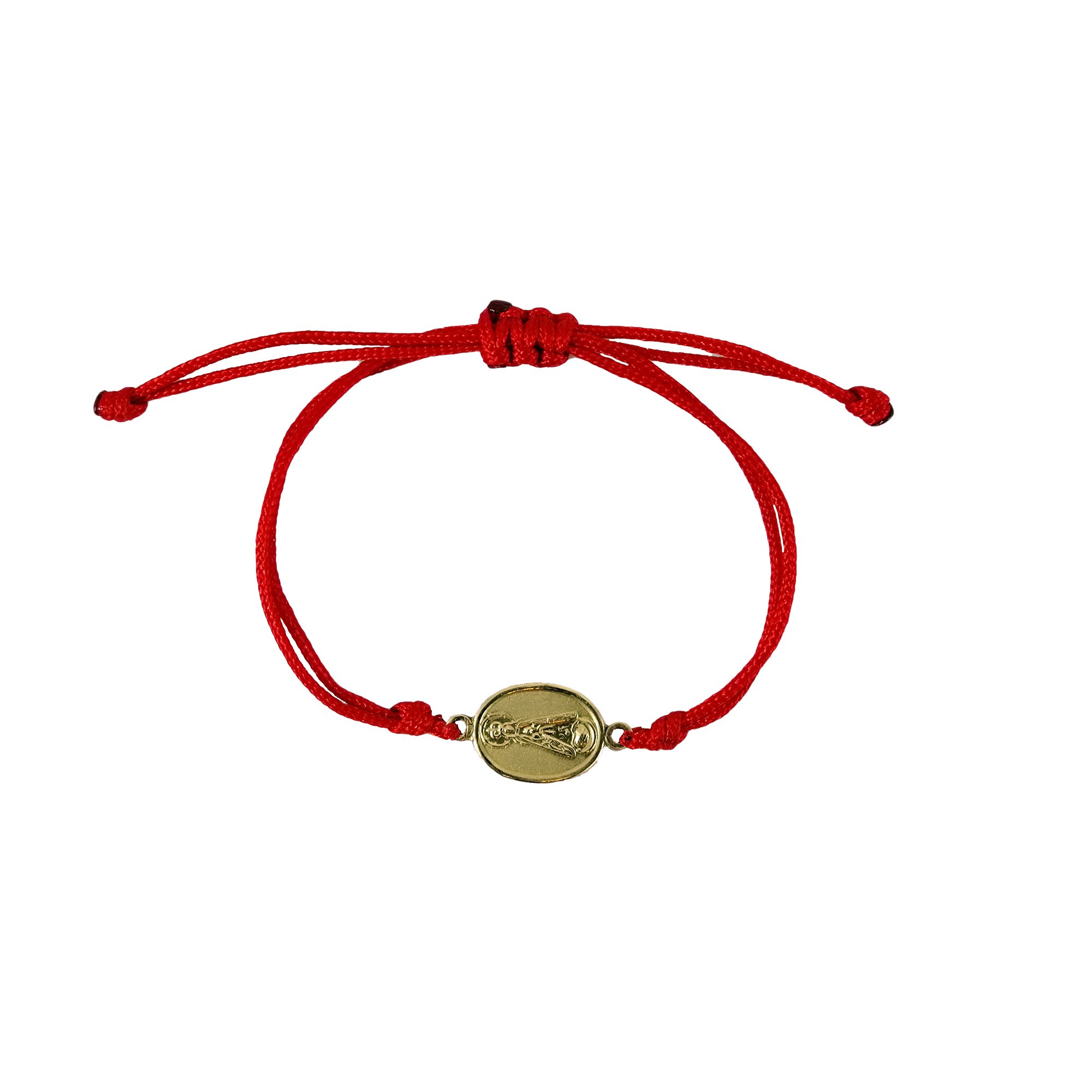 Pulsera de hilo rojo con medallita religiosa en oro