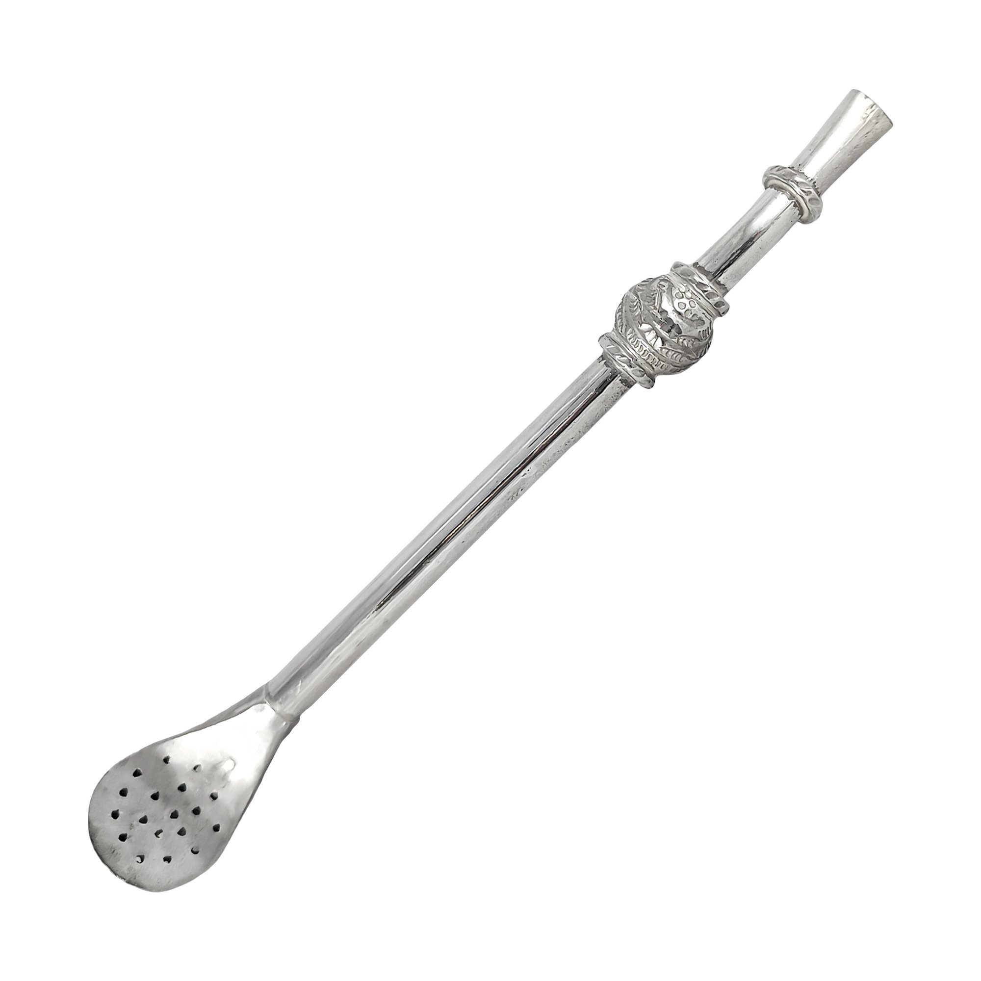 Bombilla para tereré de plata con bolita
