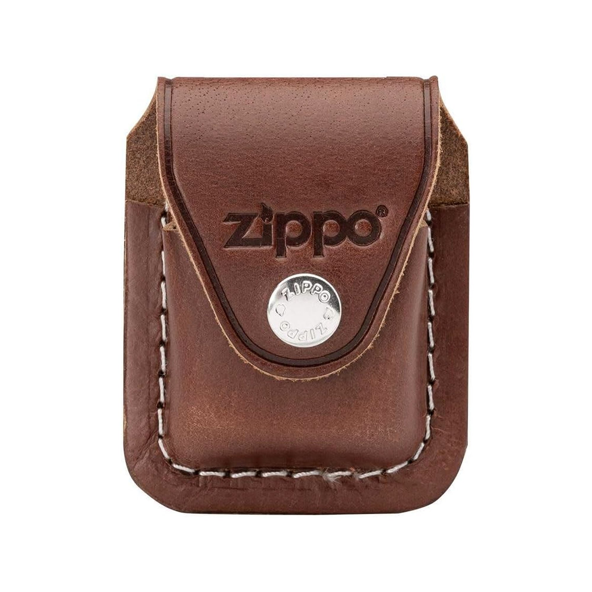 Funda de cuero marrón con clip para encendedor Zippo