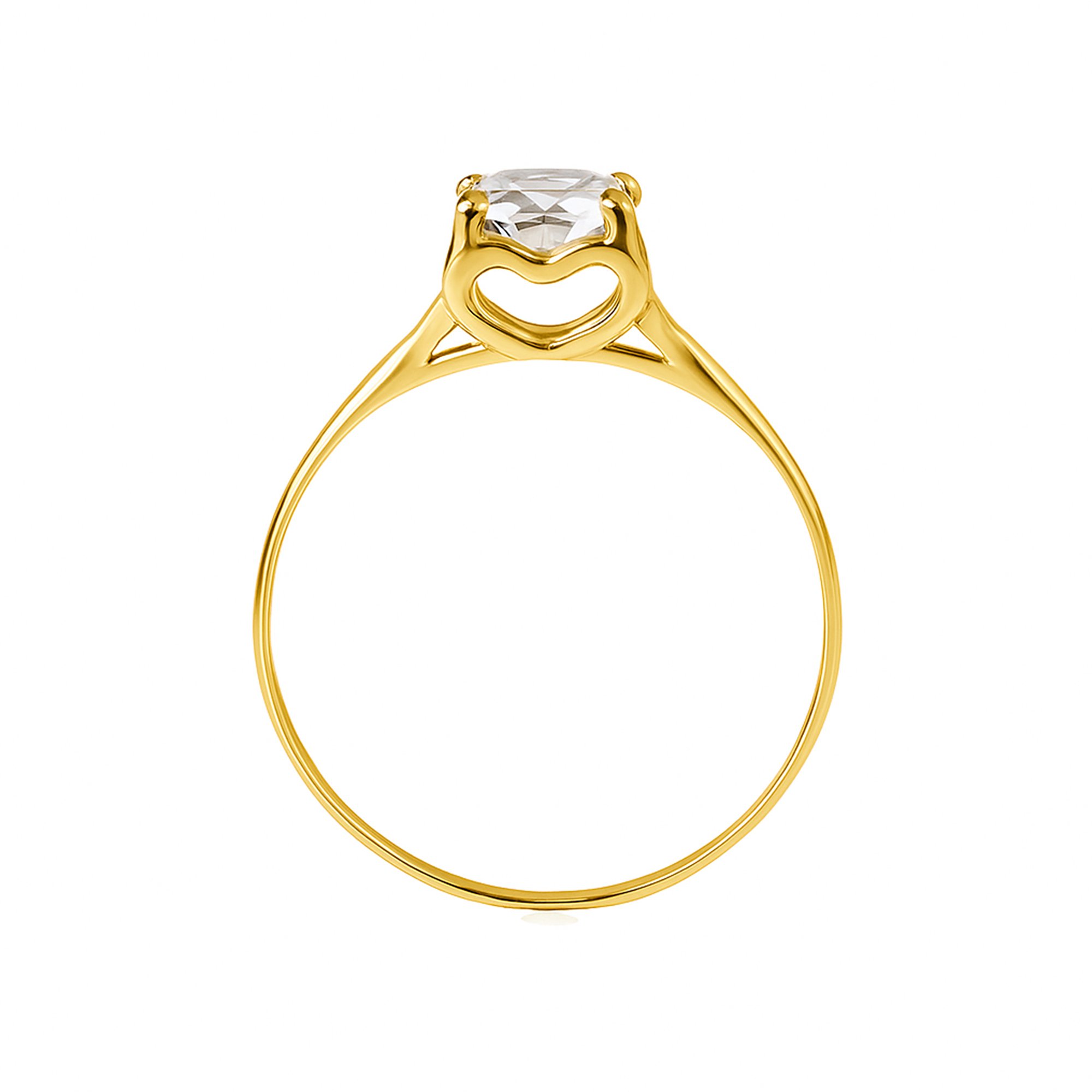 Solitario de oro amarillo con detalles de corazón y circón