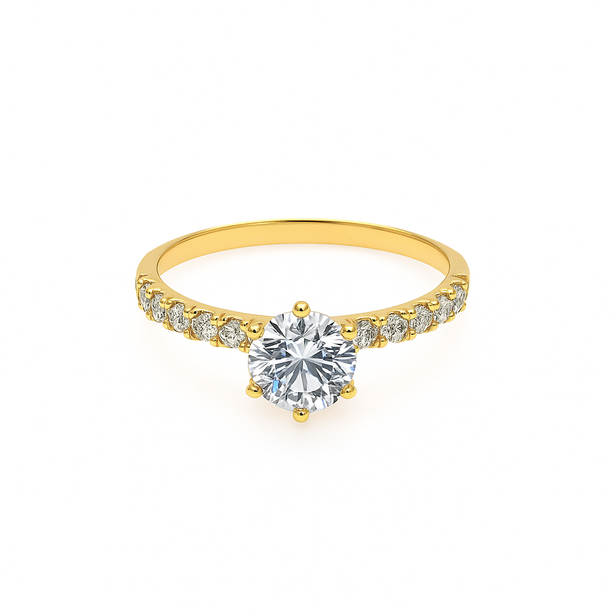 Solitario de oro amarillo con circones laterales y circón central