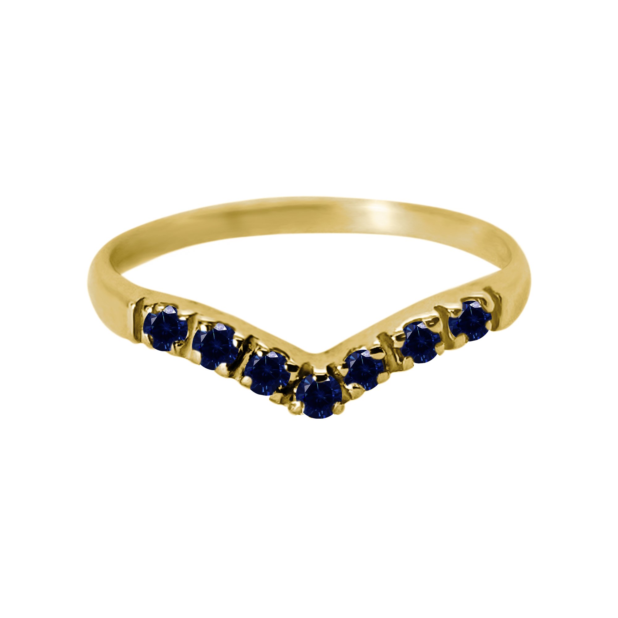 Anillo de oro amarillo italiano con circones azules en V
