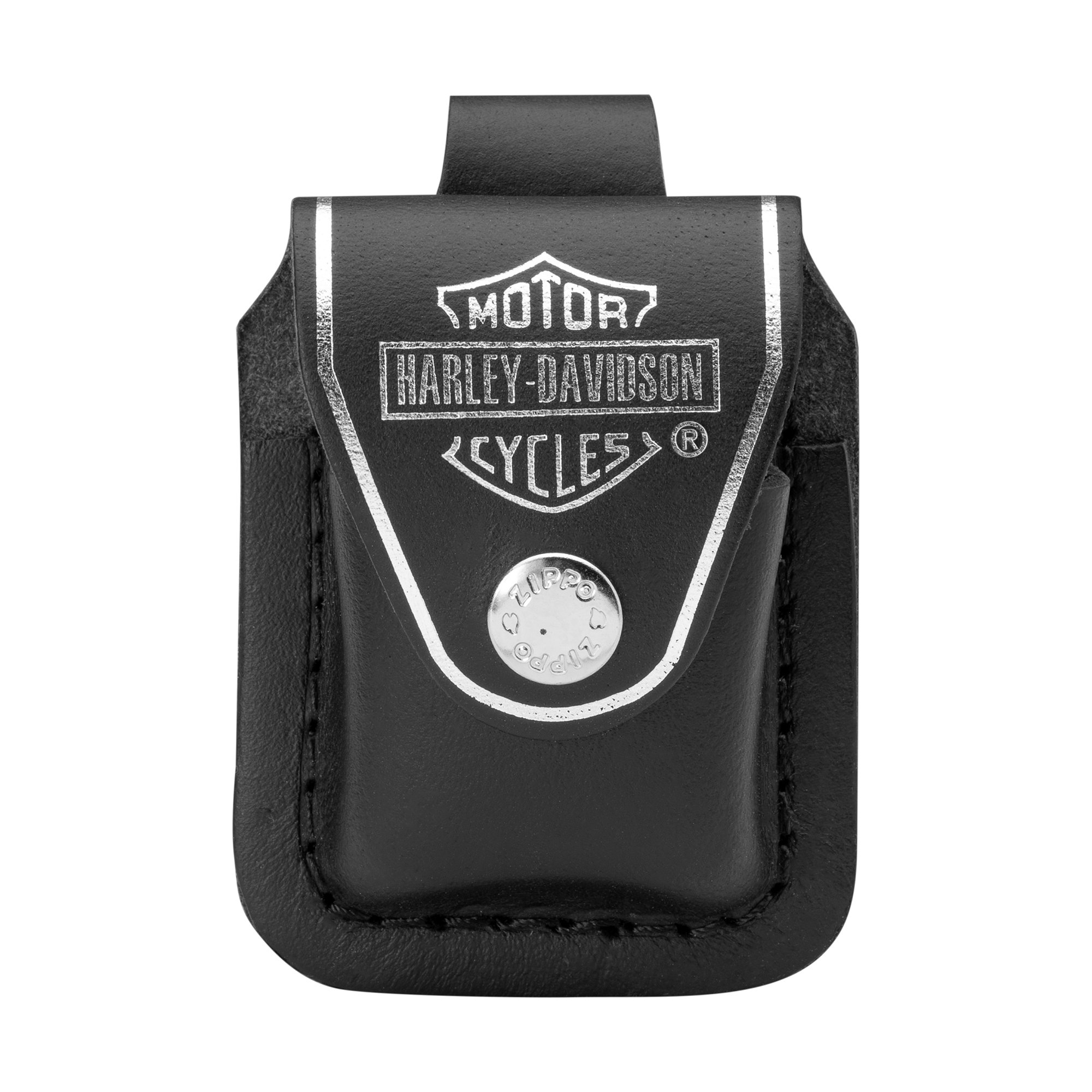 Funda de cuero negro Harley Davidson con clip para encendedor Zippo