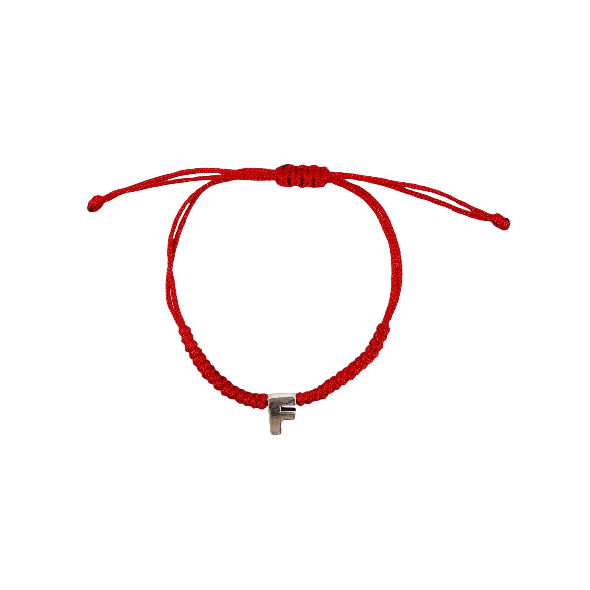 Pulsera de hilo rojo macramé con inicial de plata