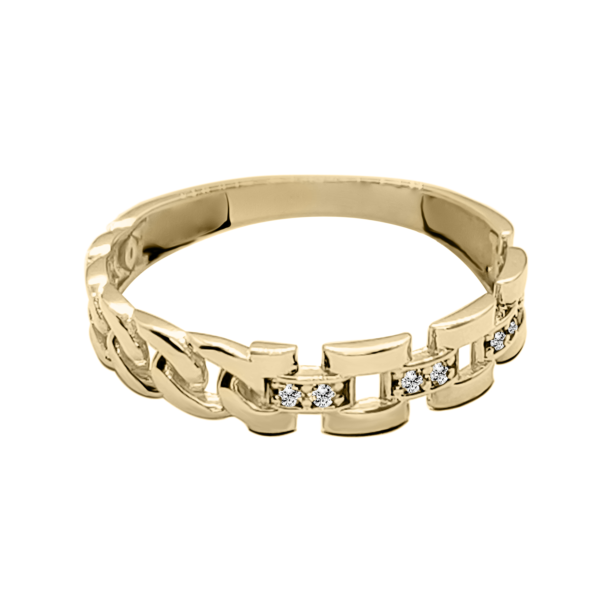 Anillo de oro amarillo italiano con diseño de malla y circones