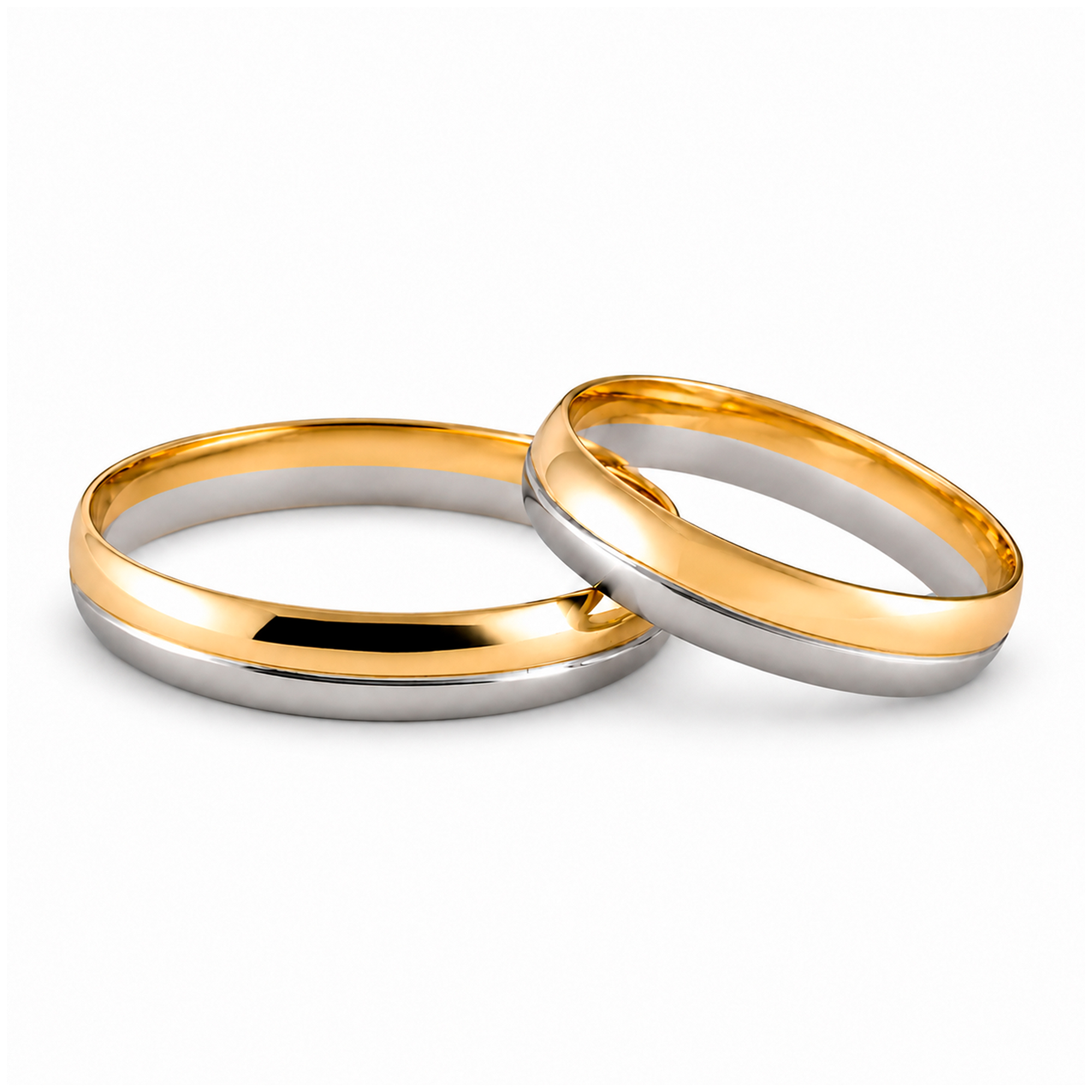 Par de alianzas mitad oro amarillo y oro blanco con marcado en centro