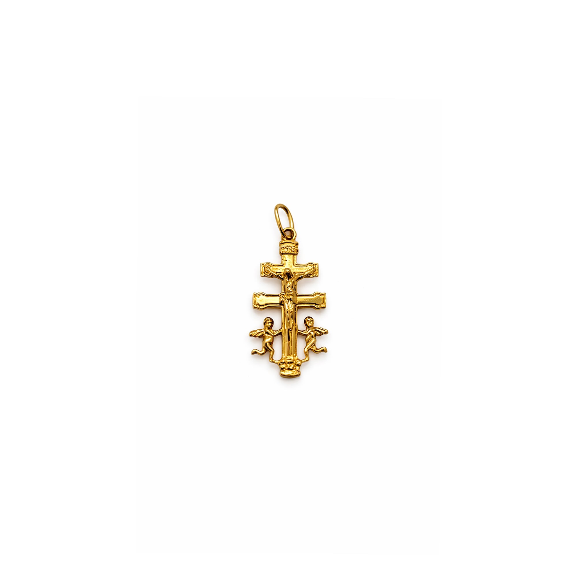 Dije cruz de Caravaca de oro amarillo italiano