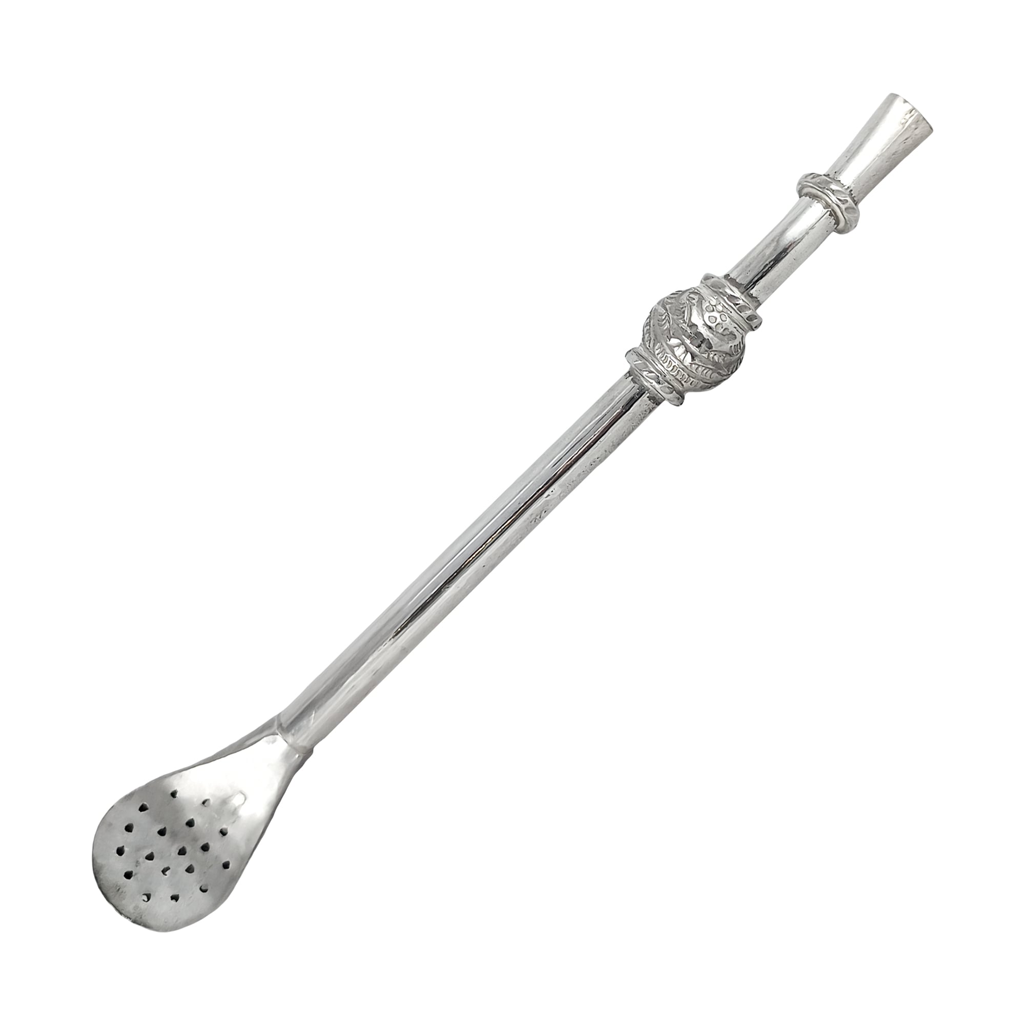 Bombilla para tereré de plata con bolita