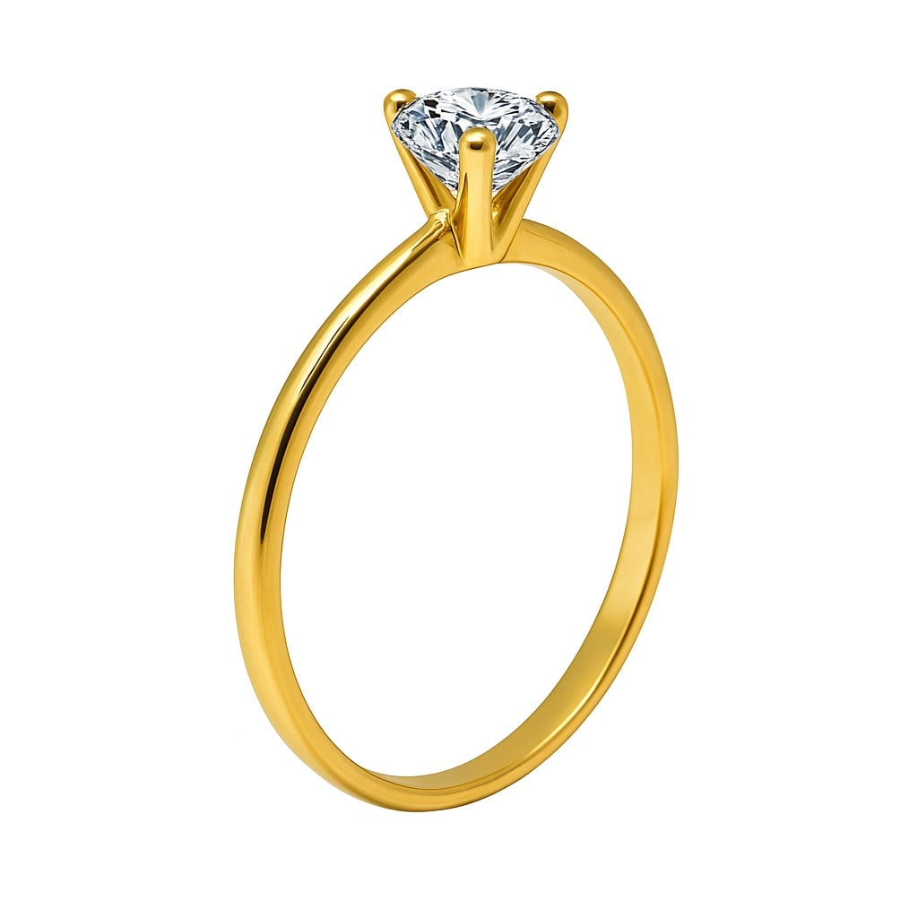 Solitario de oro amarillo estilo italiano simple con moissanita redonda 0.5 ct