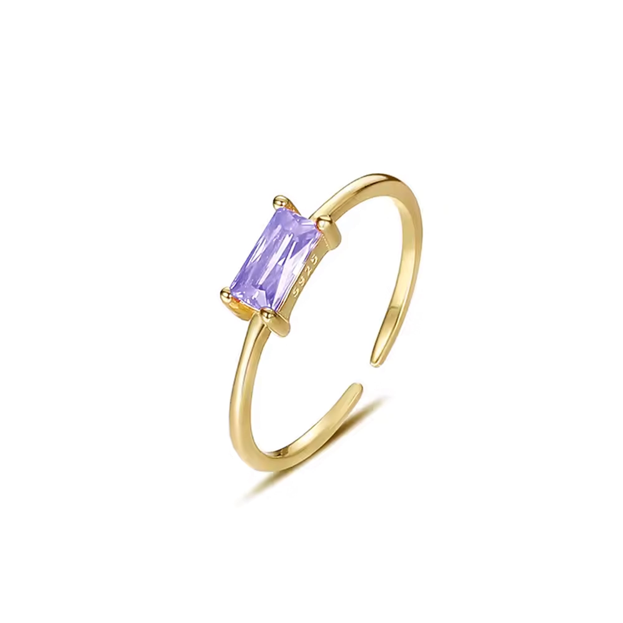 Anillo ajustable de plata italiana con enchapado en oro y circón rectangular
