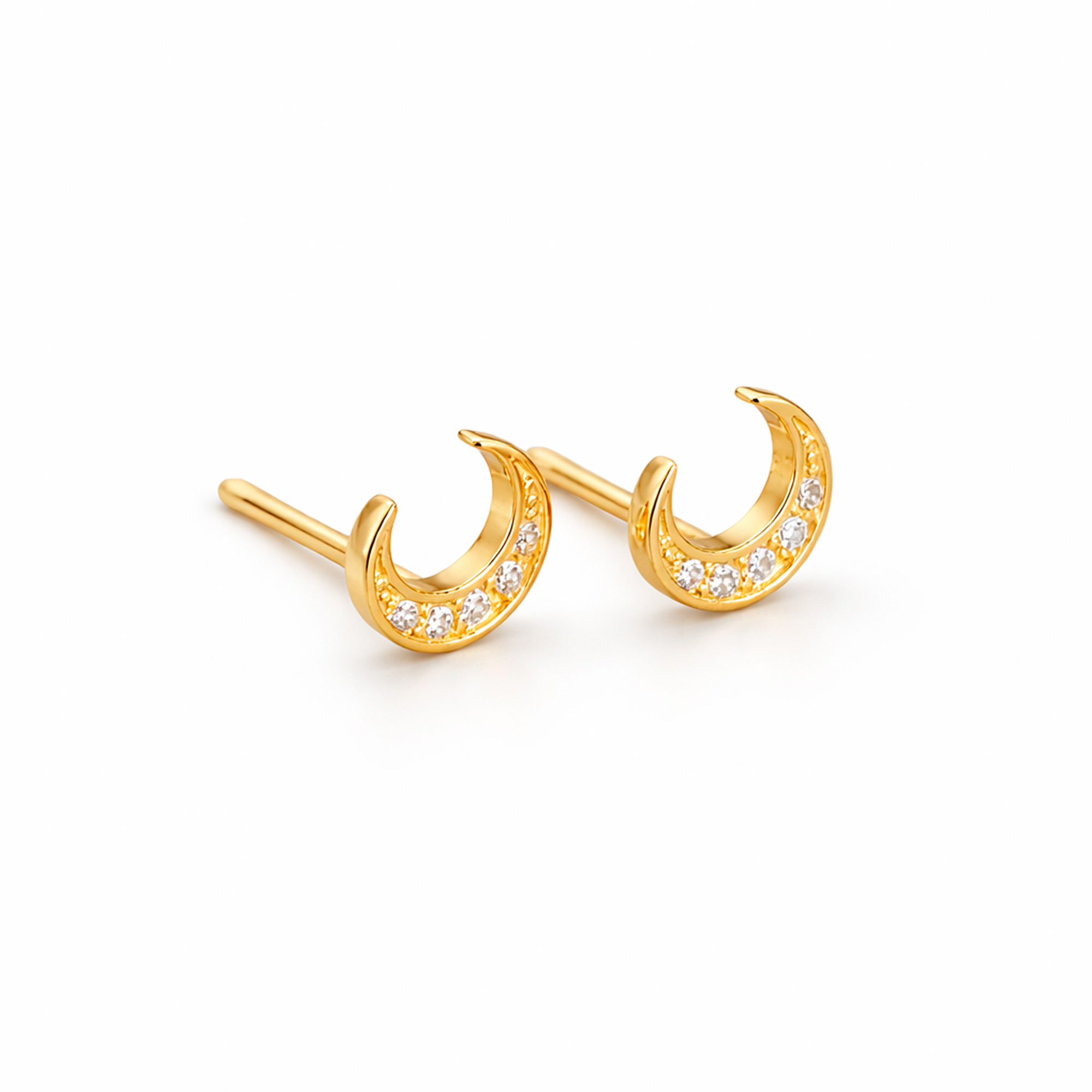 Aros a rosca de plata con enchapado en oro diseño y diseño de luna con circones