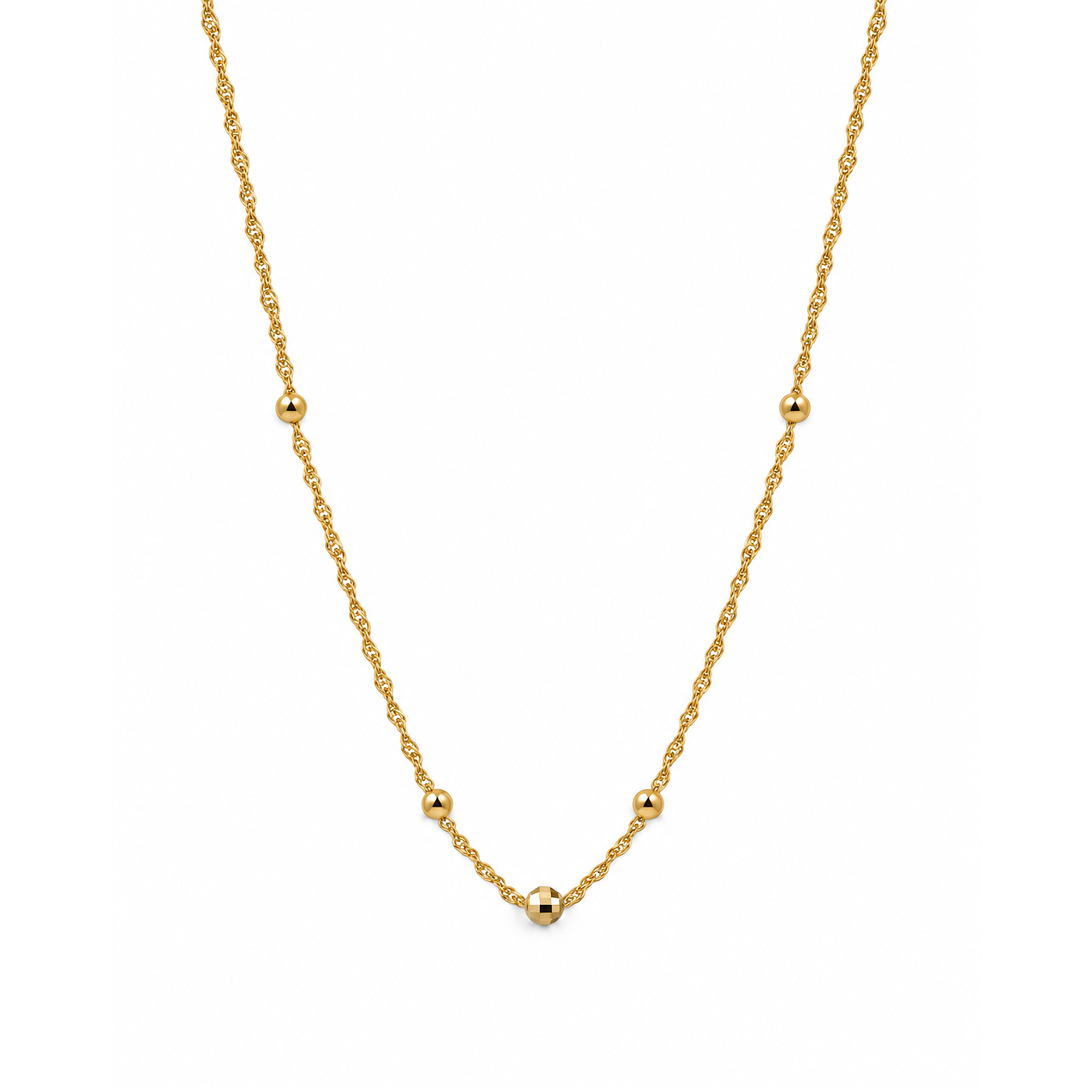 Cadena de oro amarillo 18K con bolitas y esfera central facetada
