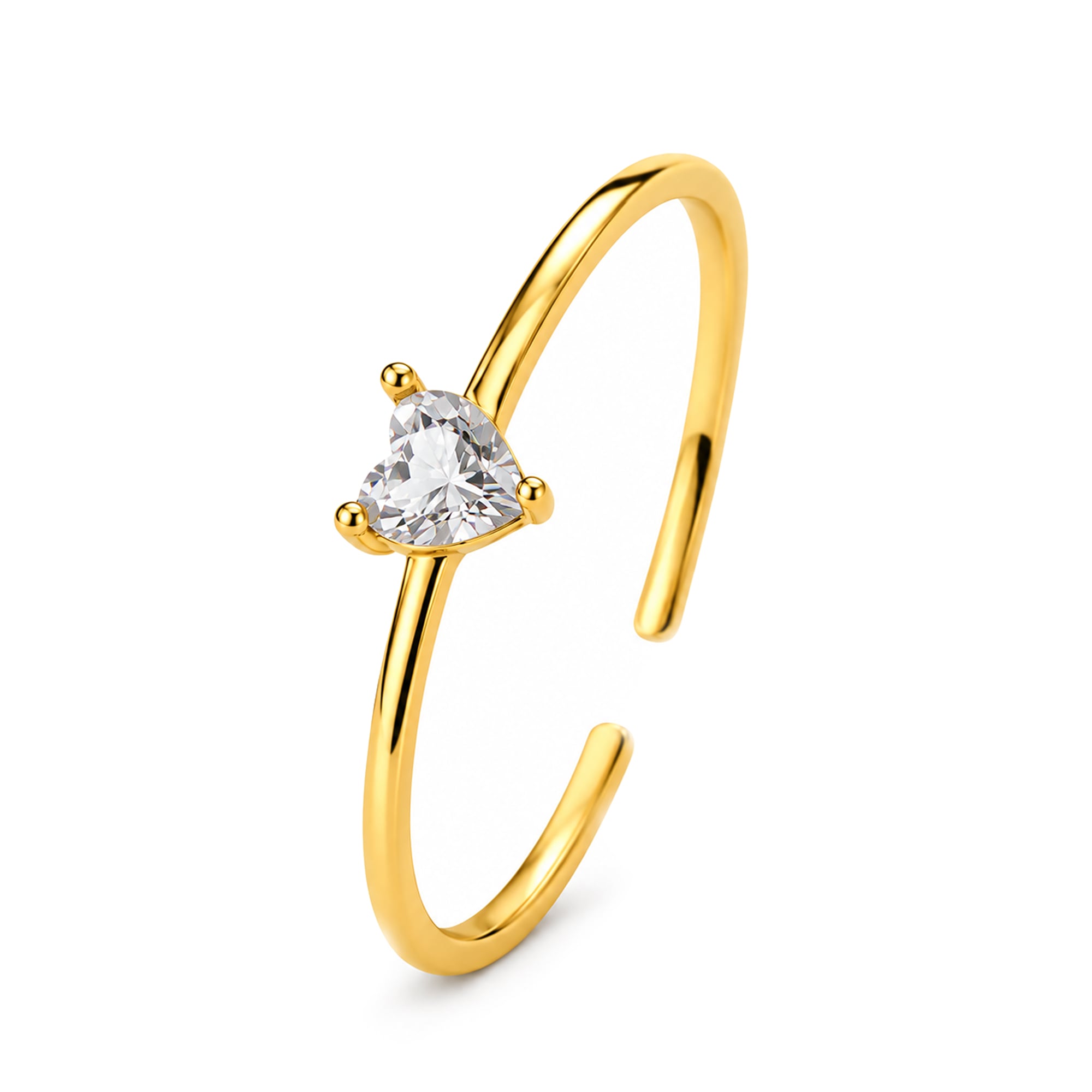 Anillo ajustable de plata italiana con enchapado en oro y circón de corazón