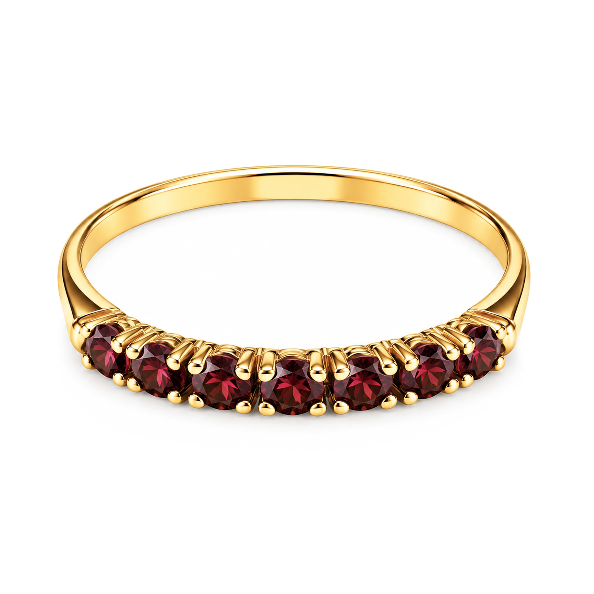 Anillo eternity de oro amarillo italiano con circones rojo granate
