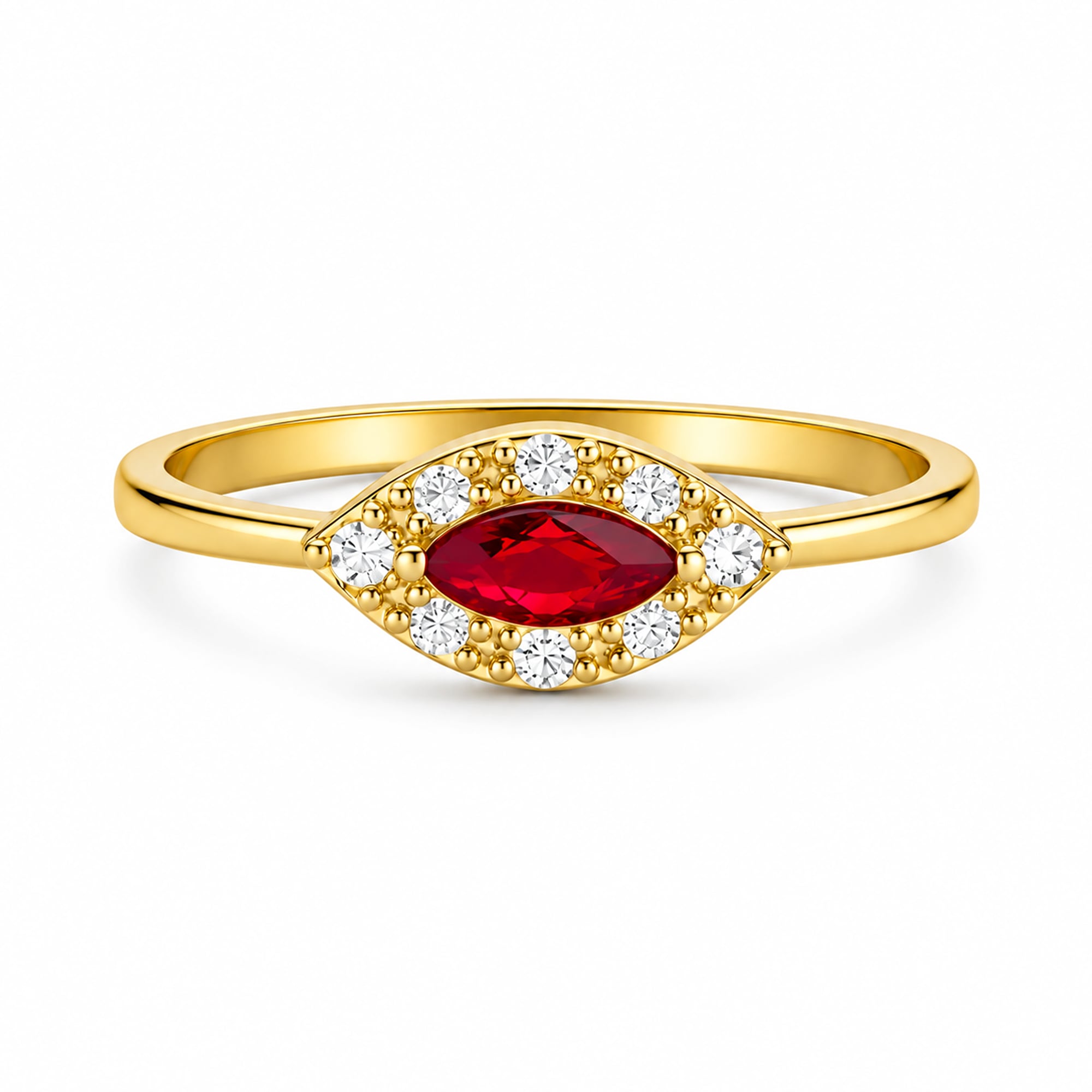 Anillo de oro amarillo italiano modelo halo marquise