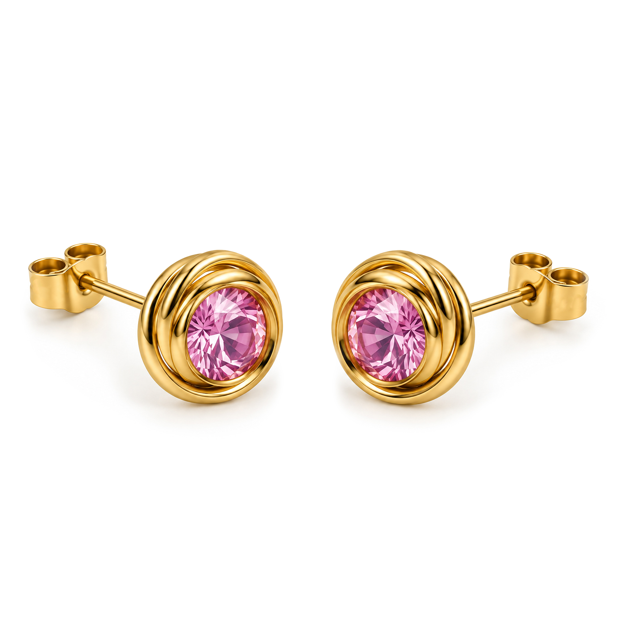 Aros nidito de oro amarillo 18K con circón central